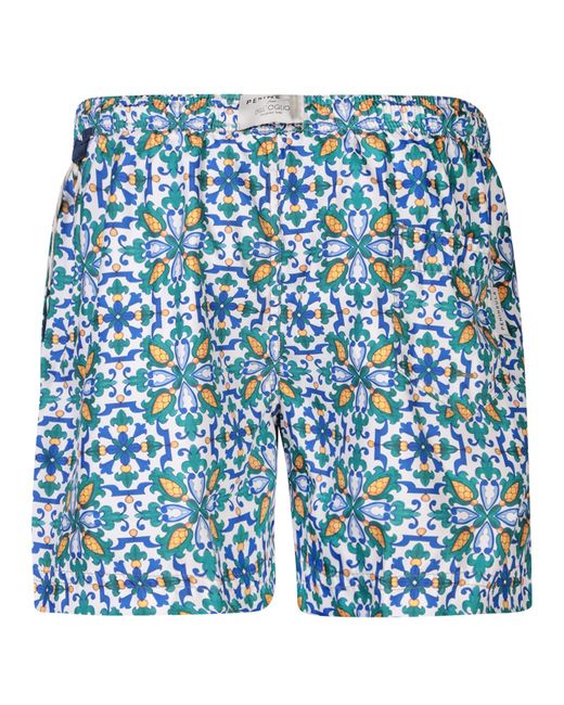 Peninsula Blue Floral Print Boxer Swim Shorts By Peninsula for men