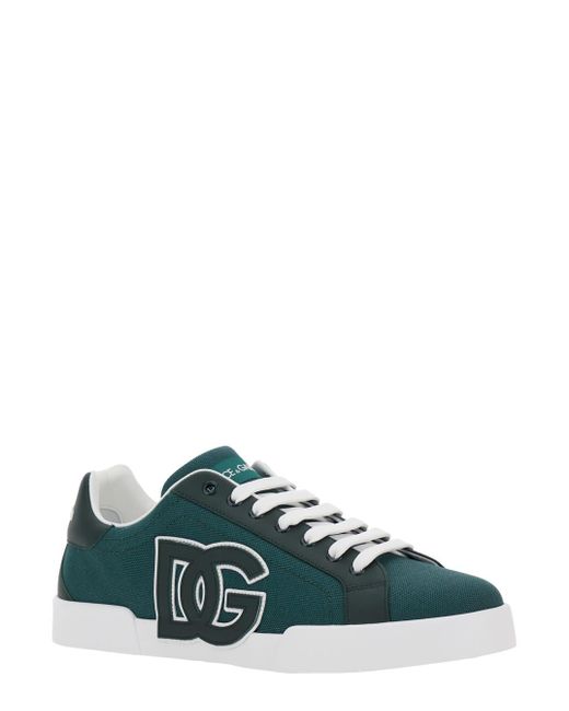 Dolce & Gabbana Green 'Portofino' Low Top Sneakers With Logo Patch On Tongue And Side for men