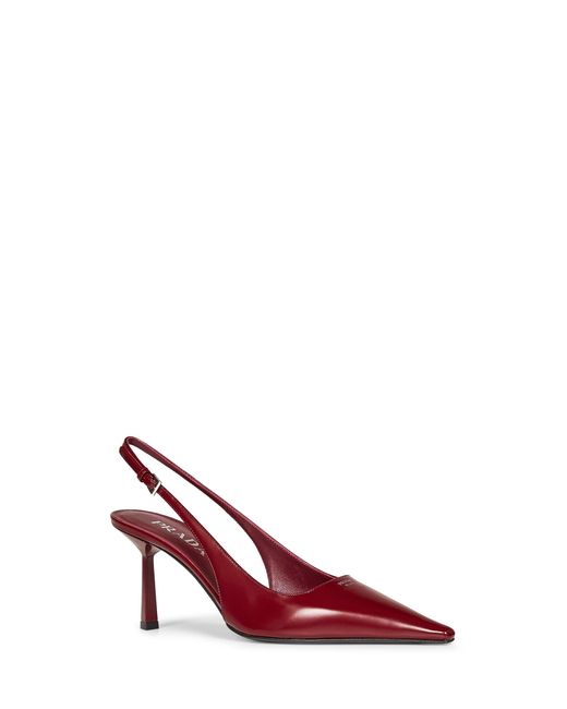 Prada Pink Calzature Burgundy Brushed Leather Slingback Pumps