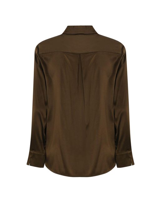 Max Mara Brown Silk Satin Flowy Button-Down Shirt