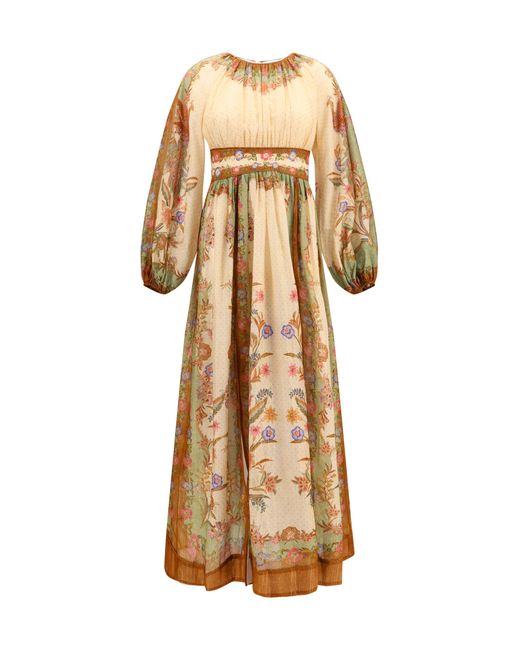 Zimmermann Natural Indra Elasticated Waist Maxi Dress Cotton; Silk; Metal Fibers