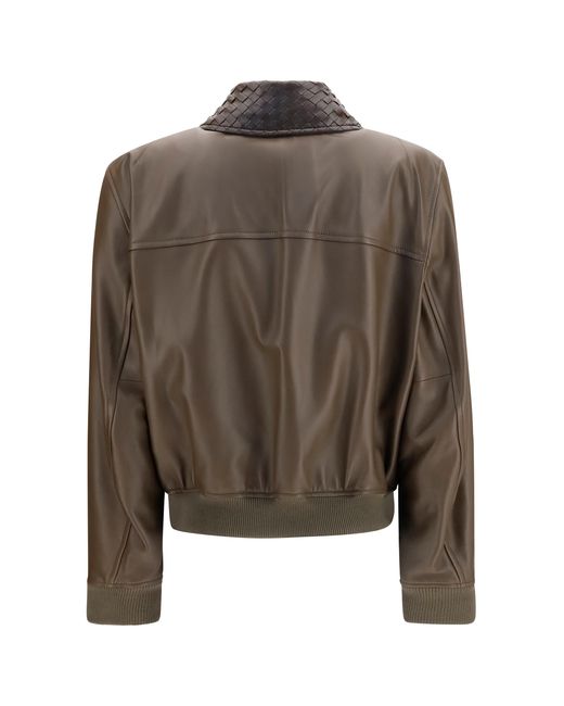 Bottega Veneta Brown Leather Jacket Glossy Lambskin Shirt