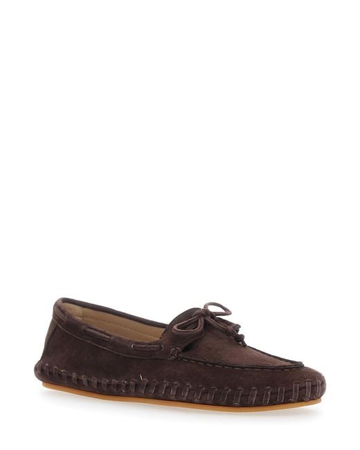 Le Monde Beryl Brown Loafers With Suede Bow Detail Goat
