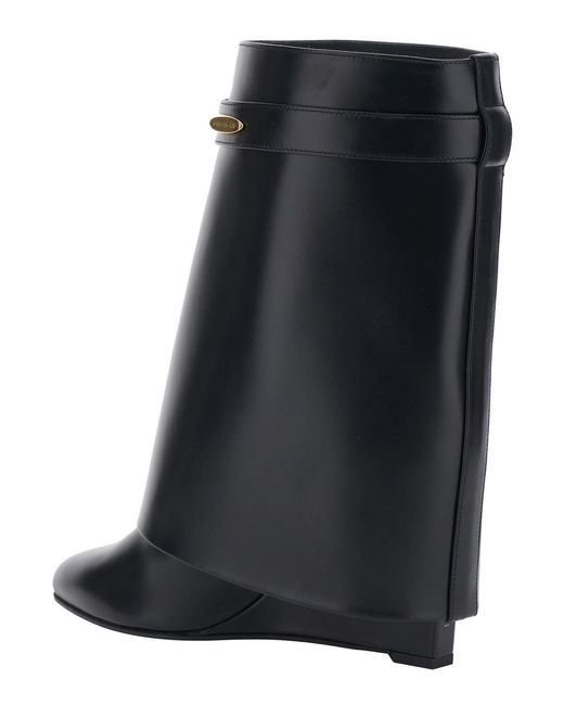 Givenchy Black Ankle Boots With Wedge Heels And Logo Plaque On The Side