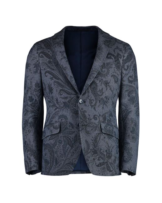 Etro Blue Single-breasted Two-button Jacket for men