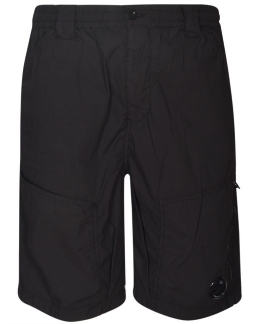 C P Company Black Elastic Buttoned Waist Cargo Shorts for men