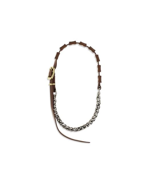 Miu Miu White Brown Calf Leather Bos Taurus Necklace
