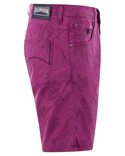 Vilebrequin Purple Bermuda Shorts With Ronde Des Tortues Resin Print for men