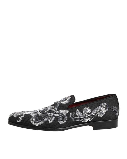 Dolce & Gabbana Black Silver Sequined Loafers Men Dress Shoes for men