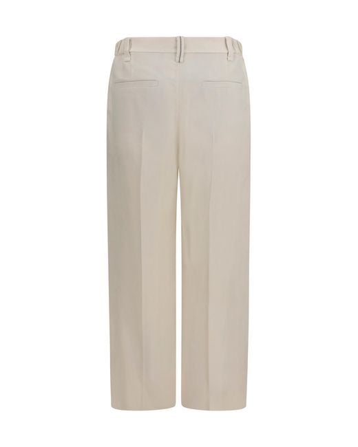 Brunello Cucinelli White Cigarette Pants Fluid Viscose And Linen Twill Viscose