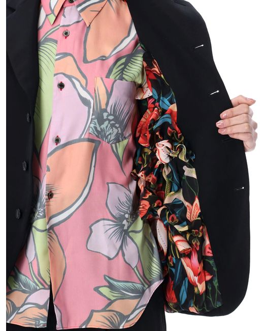 Comme des Garçons Black Single-Breast Blazer With Floral Raffles