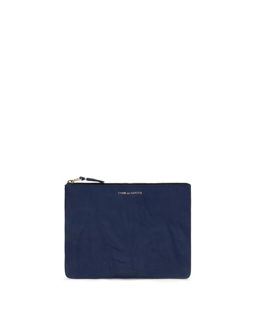 Comme des Garçons Blue Vintage-Effect Leather Pouch Calf Bos Taurus Wallet for men