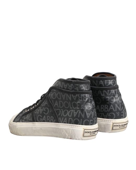 Dolce & Gabbana Black Canvas Logo Mid Top Sneakers Shoes And