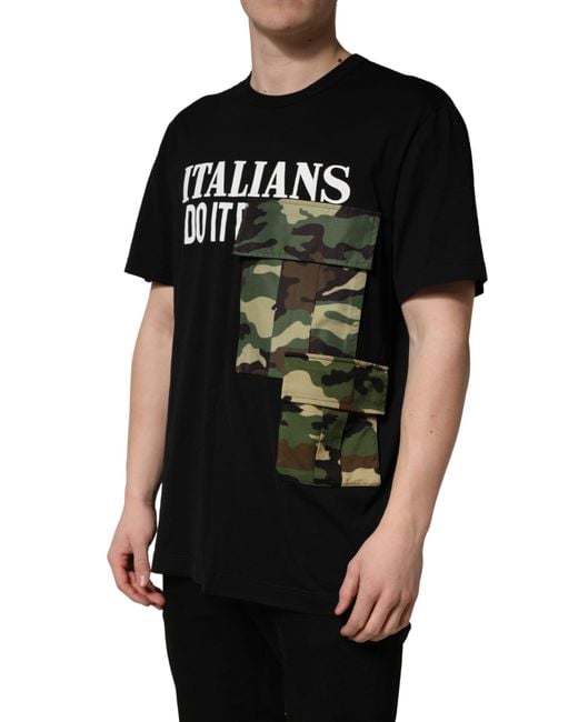 Dolce & Gabbana Black Camouflage Graphic Cotton Crewneck T-Shirt Polyester for men