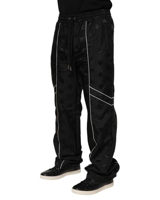 Dolce & Gabbana Black Patterned Relaxed Fit Pants for men