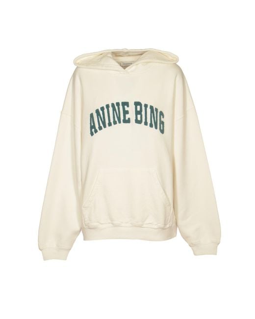 Anine Bing White Logo Print Hoodie