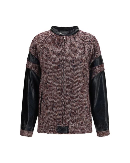 Kristina Ti Brown Virgin Wool Blend Jacket With Leather Sleeves