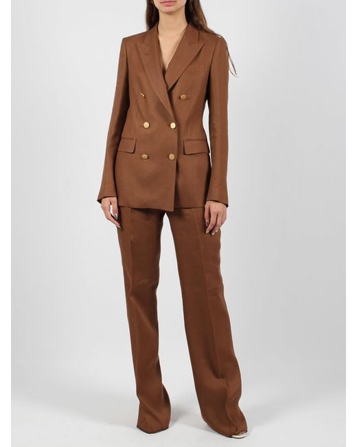 Tagliatore Brown Linen Double Breasted Suit