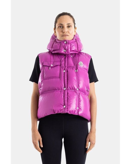 Moncler Pink Pario Hooded Puffer Vest Down Jackets