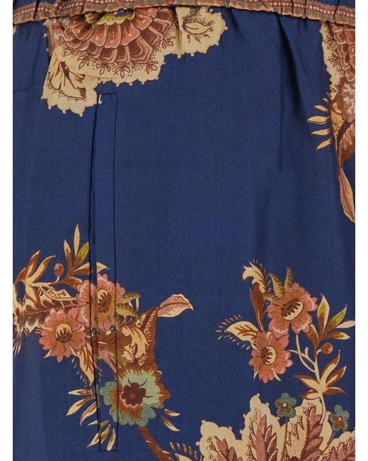 Zimmermann Blue Aster Relaxed Pant With Elegant Multicolored Silk Details For Trousers
