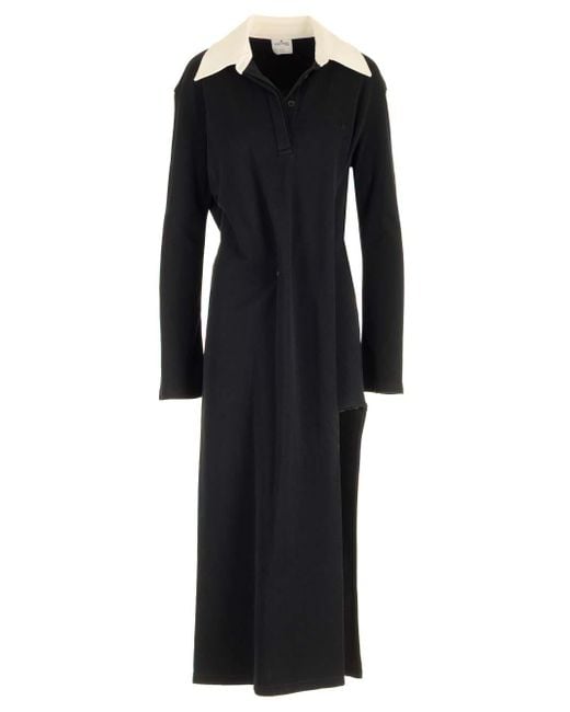 Courreges Black Long Dress With Wide Pointed Collar