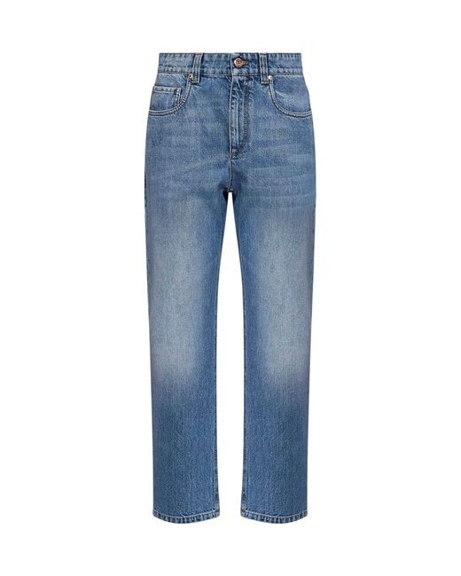 Brunello Cucinelli Blue Authentic Denim Retro Jeans With Monili
