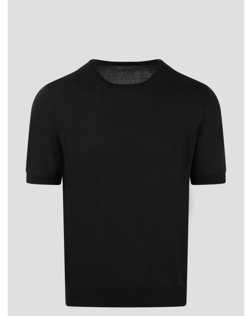 Tagliatore Black Cotton Knit T-Shirt for men