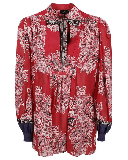 Etro Red Floral-printed Long-sleeved Blouse
