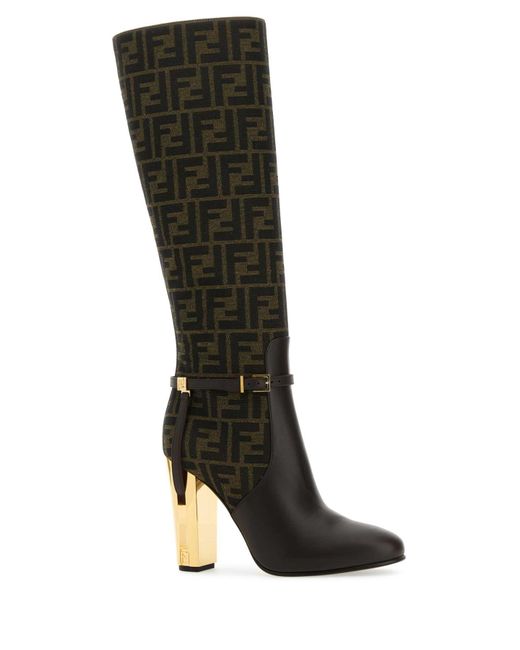 Fendi Black Embroidered Leather And Fabric Delfina Boots