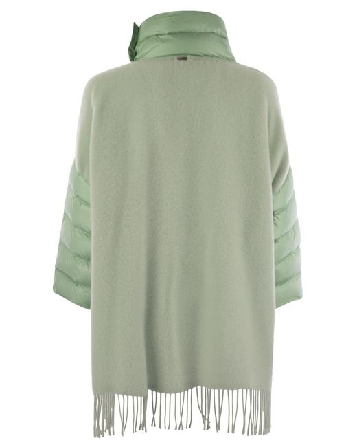 Herno Green Wool Poncho With Down Details