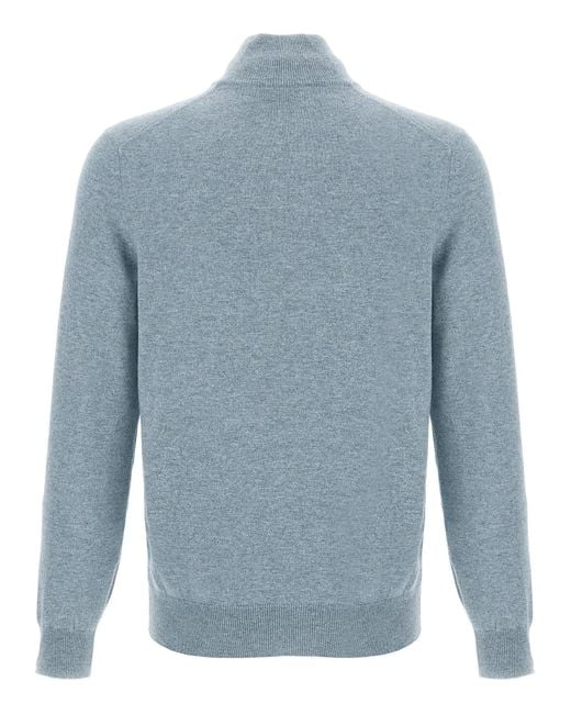 Brunello Cucinelli Blue Half-Zip Sweater for men