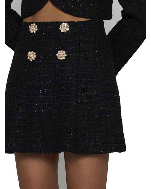 Self-Portrait Black Bouclé Mini Skirt