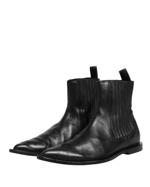 Dolce & Gabbana Black Chelsea Short Ankle Boots Shoes Leather for men