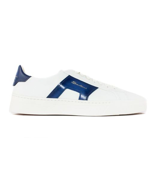 Santoni White Calf Leather Sneakers in Blue for Men | Lyst