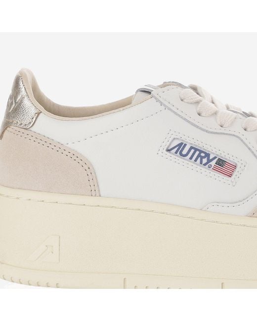 Autry White Medalist Platform Low Leather Sneakers With Suede Inserts