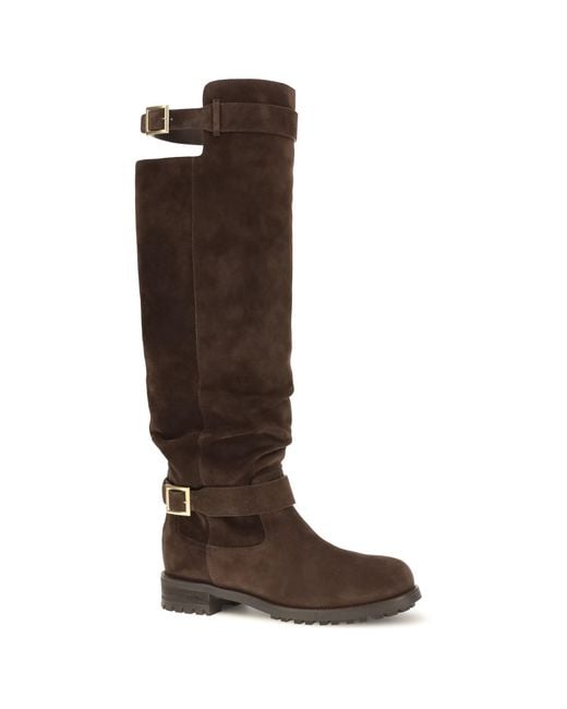 Jimmy Choo Brown Knee-High Biker Boots Calf Leather Bos Taurus