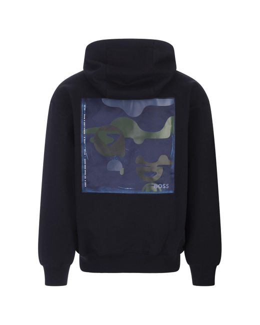 Boss Blue Hoodie With Print for men