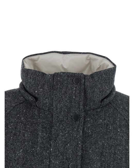 Brunello Cucinelli Black Down Jacket Wool Blend Virgin Puffer