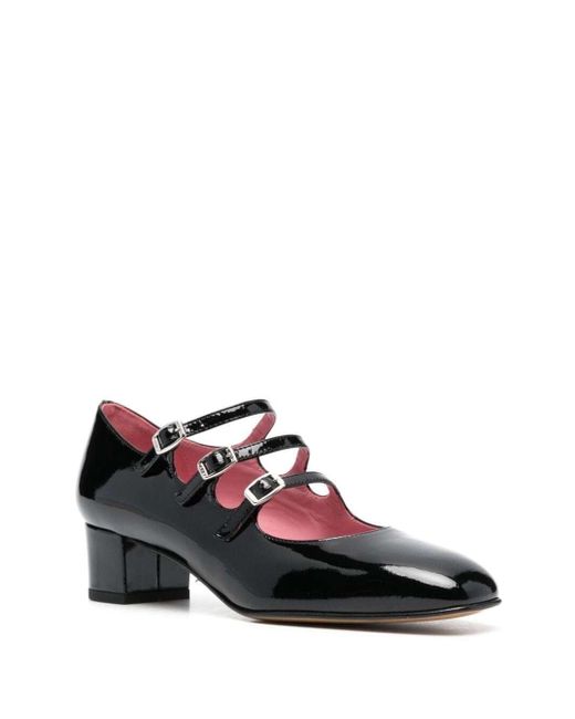 CAREL PARIS Kina Black Mary Janes With Straps And Block Heel In Patent Leather