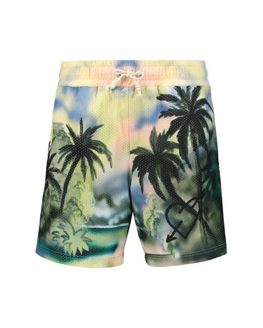 Palm Angels Blue Printed Techno Fabric Bermuda-Shorts for men