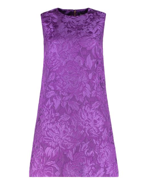 Dolce & Gabbana Purple Jacquard Mini Dress Cotton