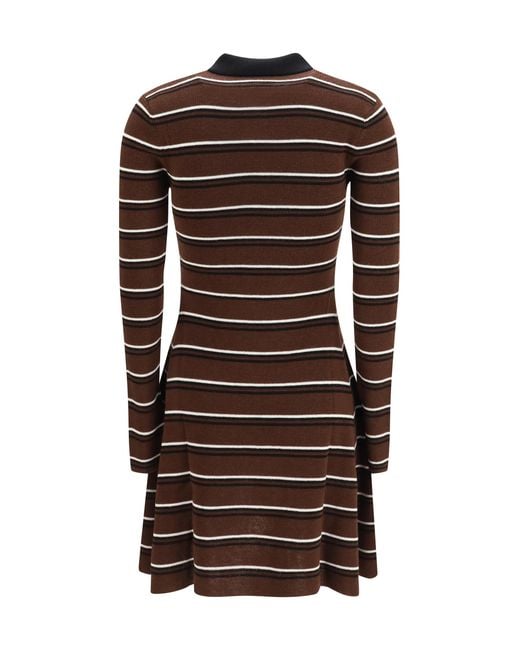 Ganni Brown Striped Wool Polo Dress Ovis Aries