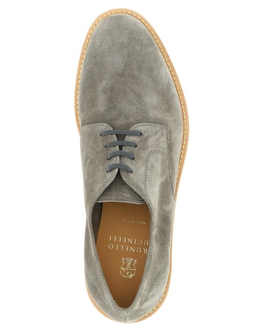 Brunello Cucinelli Gray Leather Oxfords And Derbies Shoe for men