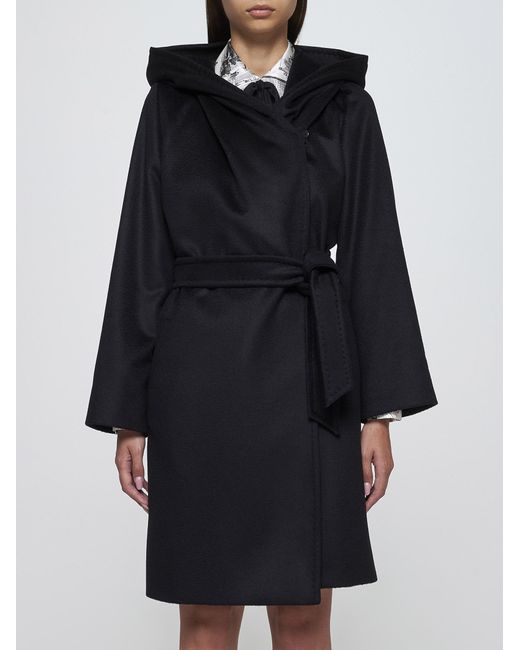 Max Mara Newmang Hooded Wool Coat in Black | Lyst