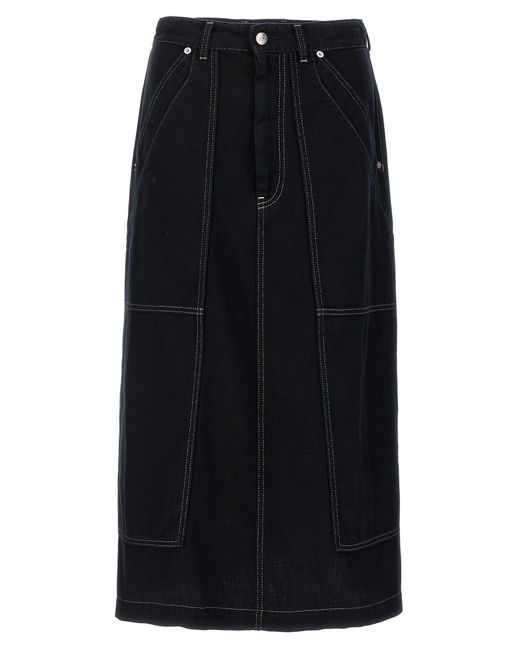 MM6 by Maison Martin Margiela Black Lurex Stitching Midi Denim Skirt Skirts