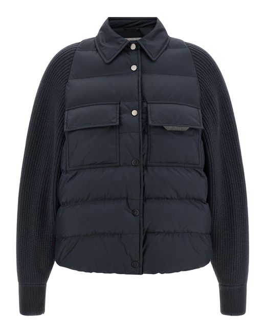Brunello Cucinelli Blue Polyester Full-Length Jacket Clothing