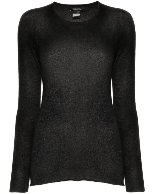 Avant Toi Black Hand Painted Light Cashmere Round Neck Pullover