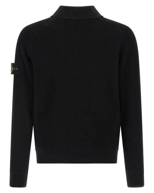 Stone Island Black Ribbed Cotton Sweater for men