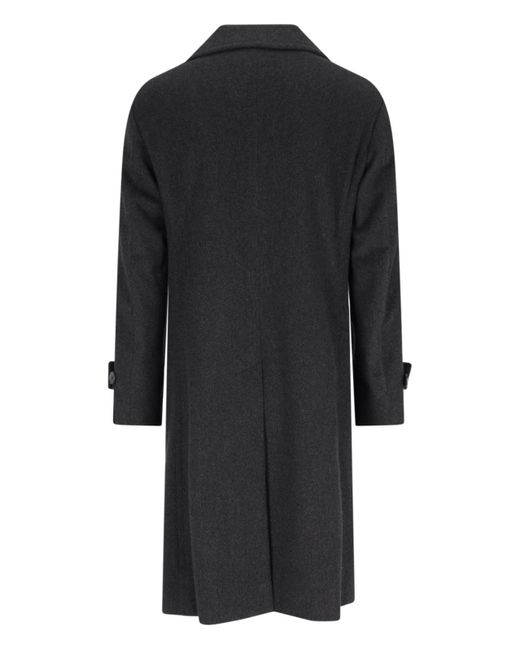 Caruso Black Double-Breasted Wool Coat for men