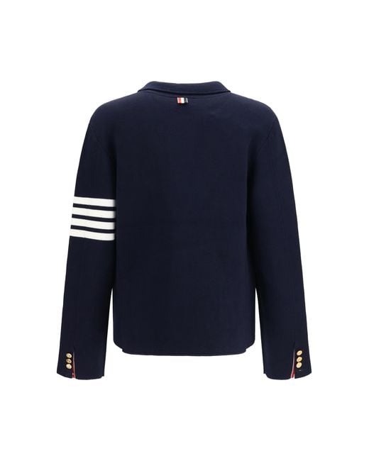 Thom Browne Blue Single-Breasted Wool Jacket With Four-Bar Sleeve Detail Coat for men